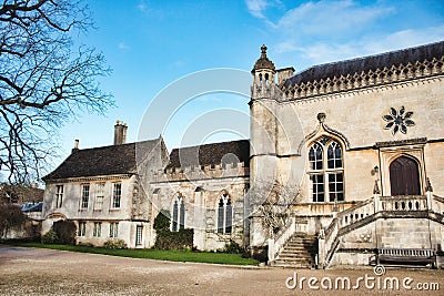 Lacock, England - March 01 2020: Exterior shot of the main entrance of Lacock Abbey Stock Photo