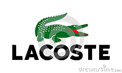 Lacoste. Crocodile famous emblem. Logo popular clothing brand. Vector, icon. Zaporizhzhia, Ukraine - May 25, 2021 Vector Illustration