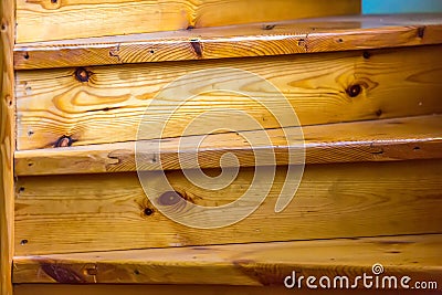 Fragment of the wood spiral staircase close-up. Stock Photo