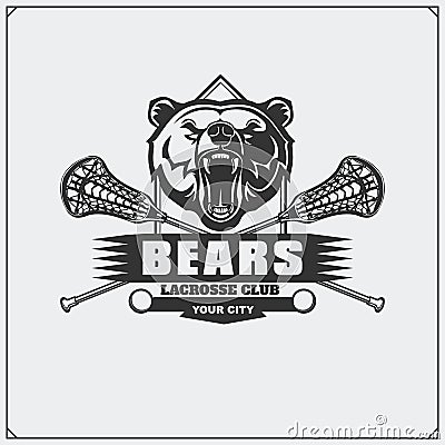 Lacrosse club emblem with bear head. Vector Illustration