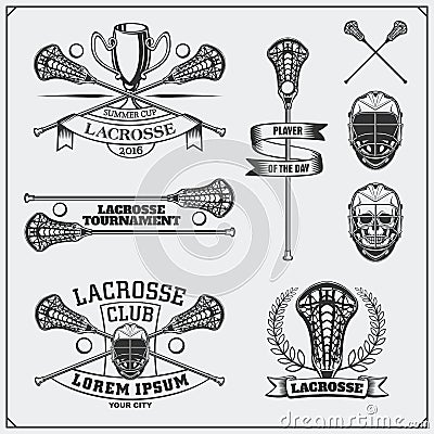 Lacrosse club labels, emblems and design elements. Vector Illustration