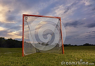 Lacrosse goal with sunset Stock Photo