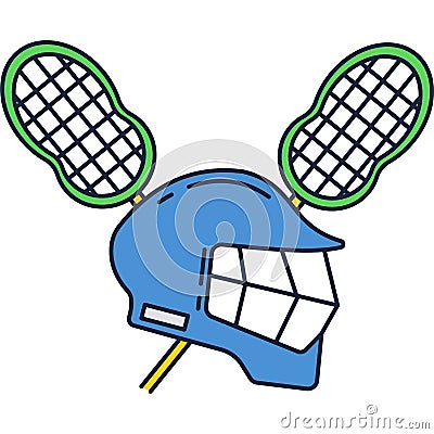 Lacrosse icon vector helmet and stick on white Vector Illustration