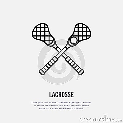 Lacrosse vector line icon. Ball and sticks logo, equipment sign. Sport competition illustration Vector Illustration