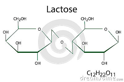 Lactose chemical formula. Science element. Molecular structure. Organic compound. Vector illustration. Stock image. Vector Illustration