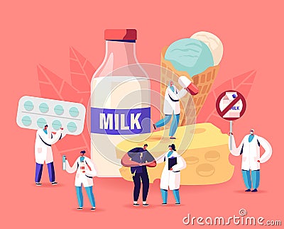 Lactose Intolerance Concept. Man Feel Bad in Stomach Visit Hospital for Treatment. Dairy Products Intolerant Character Vector Illustration