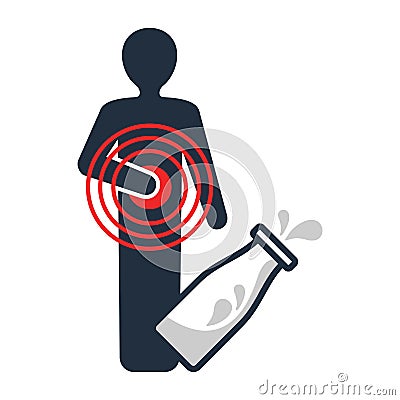 Lactose intolerance - person and pain circles. Vector Illustration