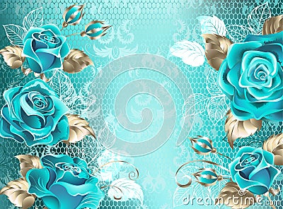 Lacy background with turquoise roses Vector Illustration