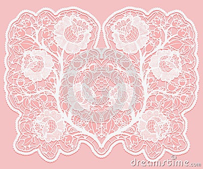 Lacy floral bouquet. White lace flowers and a grid on a pink background. Vector Illustration