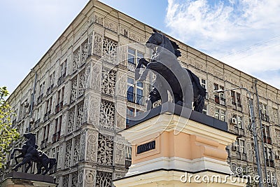 The Lacy House and Central Moscow Hippodrome gate Editorial Stock Photo