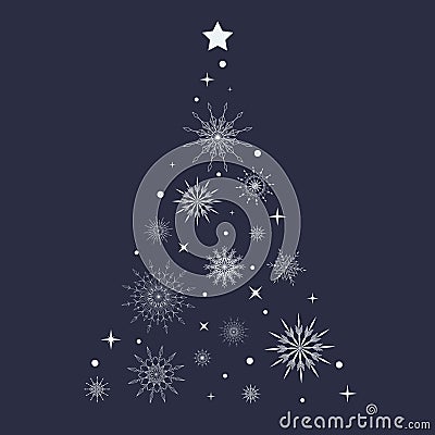 lacy snowflakes shaped christmas tree Vector Illustration