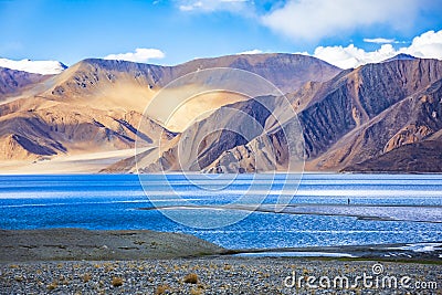 Ladakh landscape showing himalayan mountains and beautiful pangong tso lake, india Stock Photo