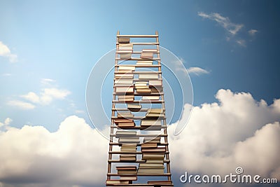 A ladder with books stacked on top. Perfect for illustrating knowledge, learning, and education concepts Stock Photo