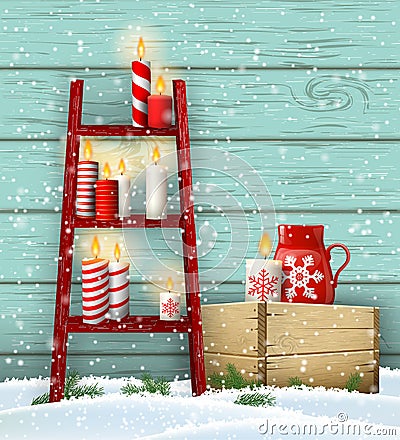 Ladder with Christmas candles, seasonal motive, illustration Vector Illustration