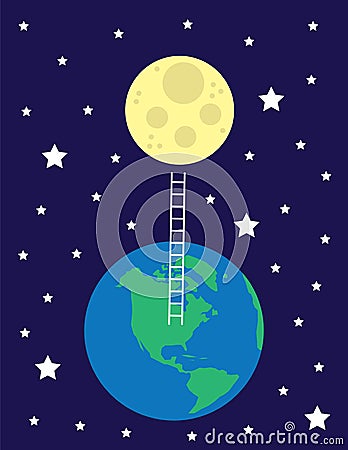 Ladder From Earth To Moon Vector Illustration