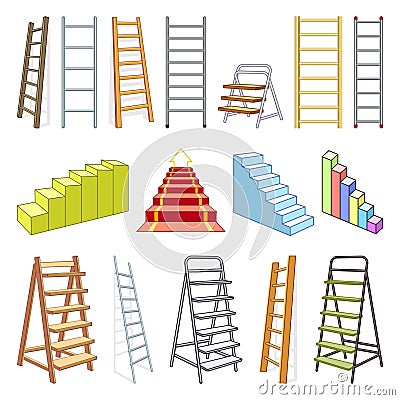 Ladder icons set cartoon vector. Stairs footway metal Vector Illustration