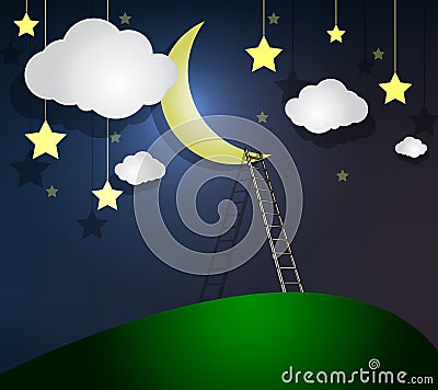 Ladder to the Moon Vector Illustration