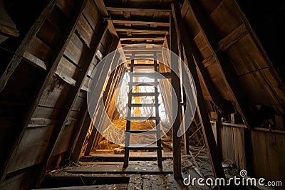 ladder view from below, showing attics hidden secrets Stock Photo