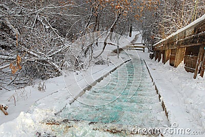 Ladders and trails covered with snow Stock Photo