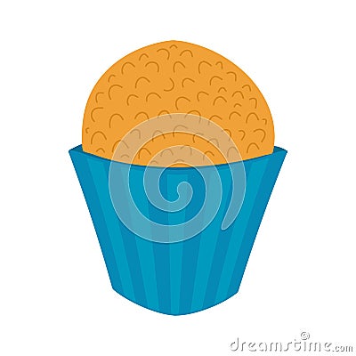 Laddu or laddoo is a spherical Indian dessert. Cute sweet ball in blue cupcake paper. Vector illustration isolated on Vector Illustration