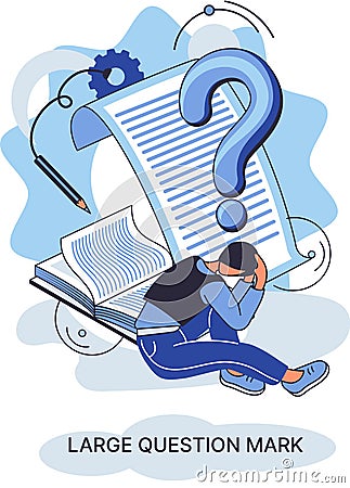 Ladge question mark. Problem and solution concept. Man looking for decision of information task Vector Illustration