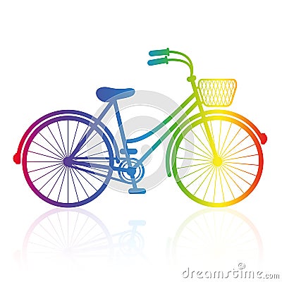 Ladies Bike Rainbow Colored Bicycle Colorful Vector Illustration