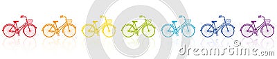 Ladies Bikes Bicycles Rainbow Colored Collection Vector Illustration
