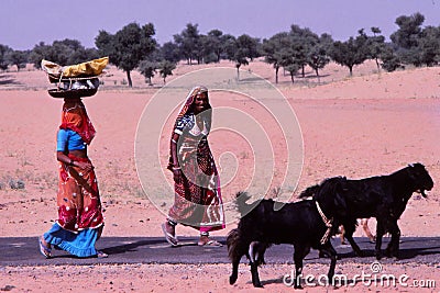 Ladies carrying baskets, Jaisalmer, India Editorial Stock Photo