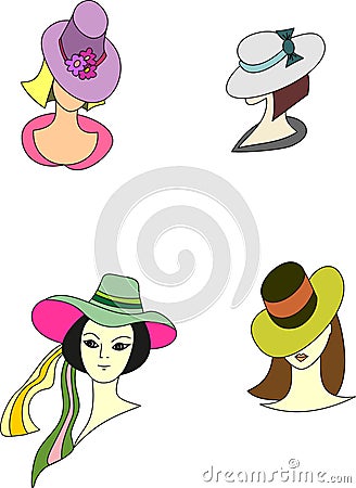 Ladies with classical hats Vector Illustration