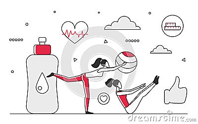 Ladies doing fitness exercises for healthy body state Vector Illustration