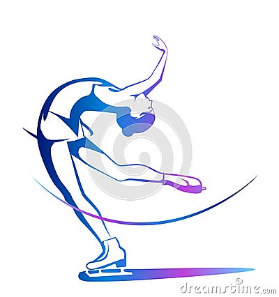 Ladies figure skating. Vector Illustration