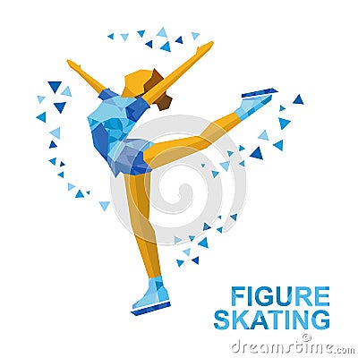 Ladies Figure Skating. Cartoon skating girl training. Ice show. Vector Illustration