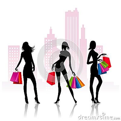 Ladies go shopping Vector Illustration