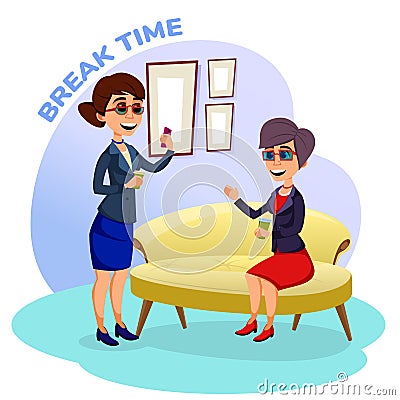 Ladies, Having Coffee and Chatting at Break Time Vector Illustration