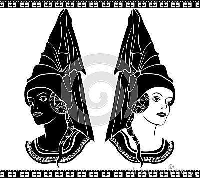 Ladies in medieval hats Vector Illustration