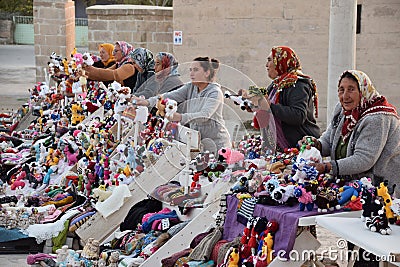 Ladies selling knitted toys to tourists, Cappodocia, Turkey, November 2022. Editorial Stock Photo