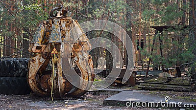 Ladle with which ruins building were dismantled Chernobyl nuclear power plant Stock Photo
