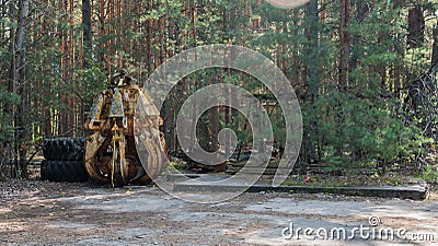 Ladle with which ruins building were dismantled Chernobyl nuclear power plant Stock Photo
