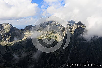 Ladovy stit and Prostredny hrot, view from Slavkovsky stit, High Tatras, Vysoke Tatry, Slovakia. Stock Photo