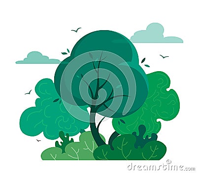 Magic and fairy forest in cartoon style. Vector tree isolate on white background. Forest or outdoor park Vector Illustration