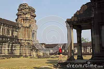 Lady in Angkor Wat Stock Photo