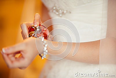 Lady Applying Aromatic Spirits, Focused on Bottle Stock Photo