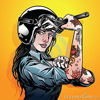 Lady bikers motorcycle illustration Vector Illustration