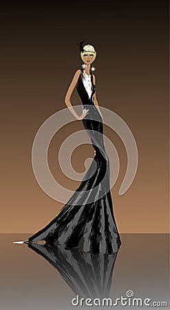 Lady in black dress Vector Illustration