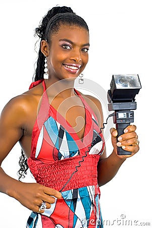 Lady with a black flash Stock Photo