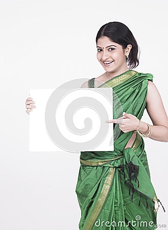 Lady with a blank white placard Stock Photo