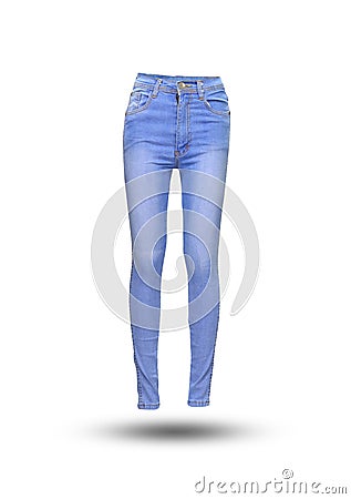 Lady blue jeans isolated on white background. Stock Photo