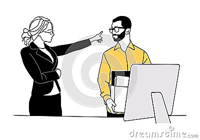 Lady boss firing male employee From Job vector. Vector Illustration