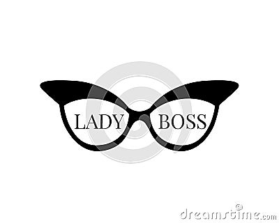 Lady boss, vector. Cat eye sunglasses isolated on white background. Minimalist poster design. Wall art, artwork Vector Illustration