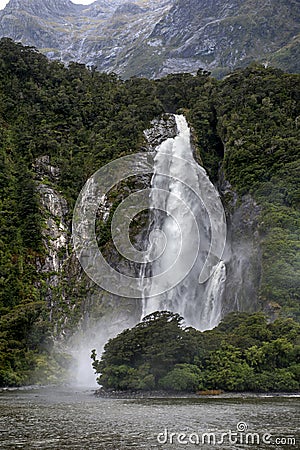 Lady Bowen Falls, Milford Sound, New Zealand Stock Photo